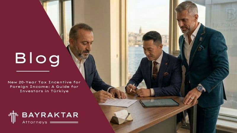 A high-net-worth Russian investor based in Dubai reviewing corporate legal contracts with an executive attorney at Bayraktar Law Firm in an Istanbul office overlooking the Bosphorus.