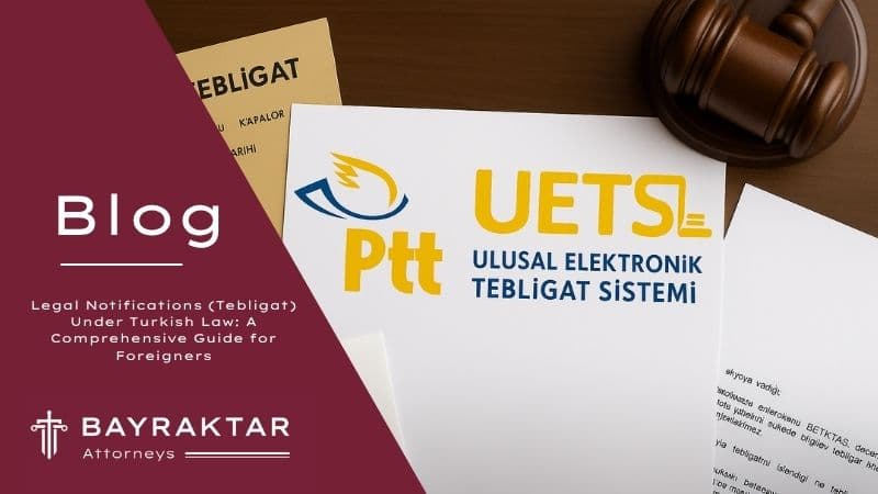 A high-resolution photograph showing official notification documents on a desk, featuring the correct PTT and UETS (Ulusal Elektronik Tebligat Sistemi) logos, symbolizing Türkiye’s official postal and electronic notification system.