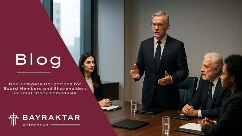 Corporate board members in a modern office discussing non-compete obligations under Turkish company law