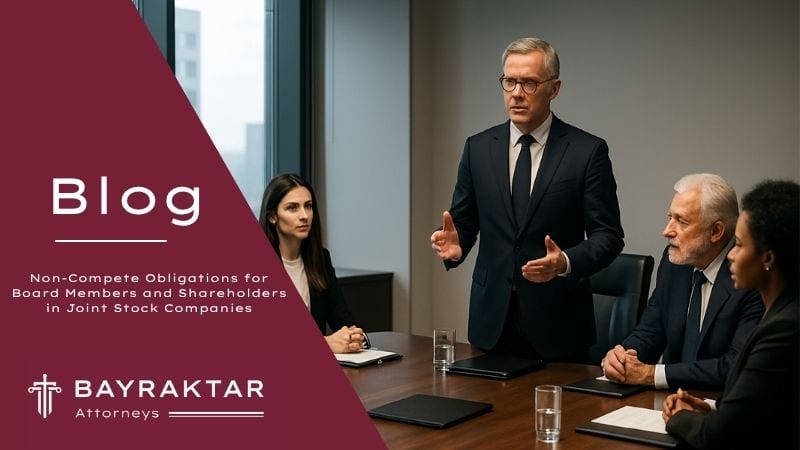 Corporate board members in a modern office discussing non-compete obligations under Turkish company law