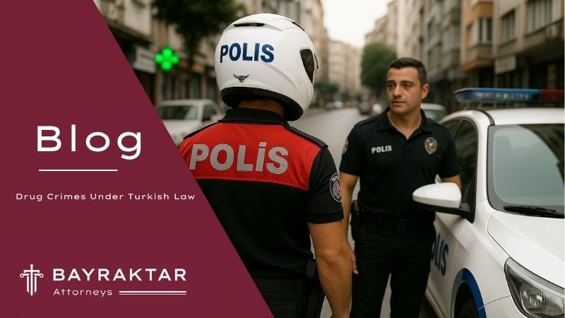 ["A photograph captures two Turkish police officers on a city street; one wears a white helmet marked \"POLIS\" and faces away from the camera, while the other stands beside a police car, facing forward."]